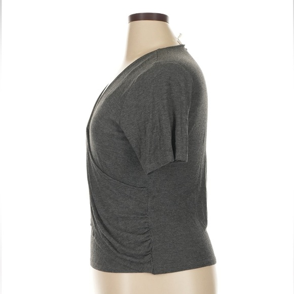 MICHAEL Michael Kors Dark Gray Short Sleeve Faux Wrap Front Top, Like New - Picture 2 of 5